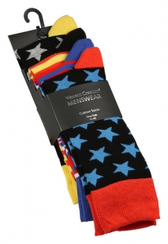 bunte Baumwoll Anzugsocken "Star Stripes" im 4er Pack one sice Gr. 41/45