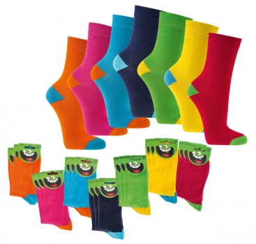 einfarbige & gekettelte Kindersocken mit farbiger Spitze & Ferse Gr. 23/26 bis 35/38 im 3er Pack