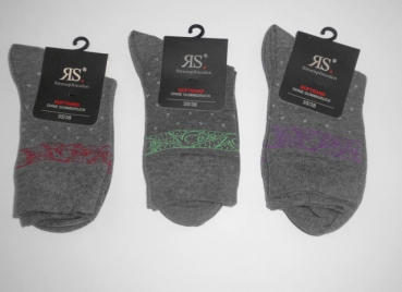 Damensocken mit Weichbund in schwarz & grau mit Musterkannte Gr. 35/38 & 39/42 im 3er Pack