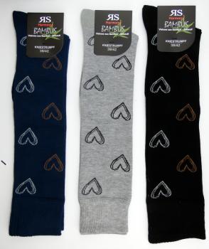 Bambuskniestrümpfe RS "Herzen" Gr. 35/38 & 39/42 im 3er Pack mit Softrand & gekettelt