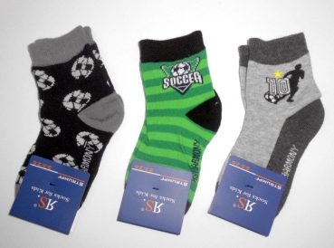 nahtfreie Jungensocken "Fußball & Racing" RS weiche Baumwolle im 3er Pack Gr. 19/22 bis 27/30