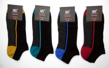Herrensneakersocken mit gekettelter Spitze sowie farbiger Ferse & Spitze RS Extrafein Gr. 47/50 im 3er Pack