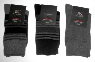 Anzugsocken mit Softrand RS "grautöne & blautöne gestreift" Gr. 39/42 bis 47/50 im 3er Pack handgekettelt