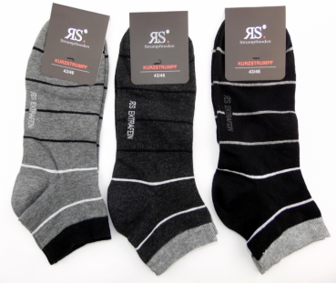 Kurzschaftsocken 8cm hoch "blautöne oder dunkle Farben mit Streifen" Gr. 39/42 & 43/46 im 3er Pack gekettelt