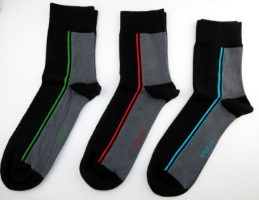 Kurzsocken mit Komfortbund 15cm hoch "schwarz/grau" Gr. 39/42 & 43/46 im 3er Pack