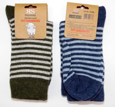 65% Wolle (Lamm) dünne Ringel Socken "Wärmend & weich" RS Gr. 35/38 bis 43/46 im 2er Pack