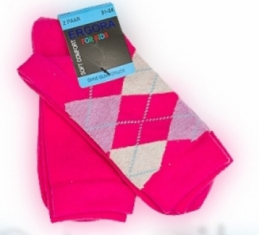 Kindersocken "Karomuster Ergora" im 2er Pack mit glatter Spitze Gr. 23/26 bis 39/42 ohne 31/34
