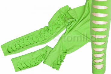 Damenleggings "Löcher" one sice (38 bis 44) in schwarz & neonorange