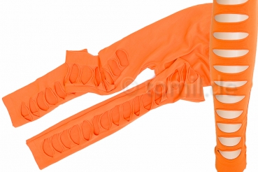 Damenleggings "Löcher" one sice (38 bis 44) in schwarz & neonorange