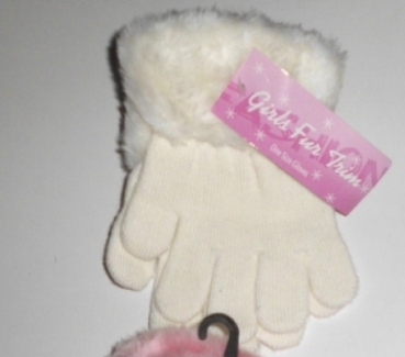 Mädchenhandschuhe mit Wuschlrand  ca. 2-4 Jahre