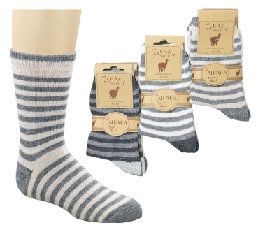 30% Schafwolle, 15% Alpakawolle wärmende geringelte Kindersocken im 2er Pack Gr. 23/26 bis 39/42
