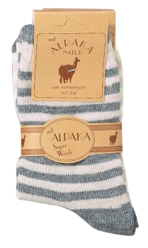 30% Schafwolle, 15% Alpakawolle wärmende geringelte Kindersocken im 2er Pack Gr. 23/26 bis 39/42