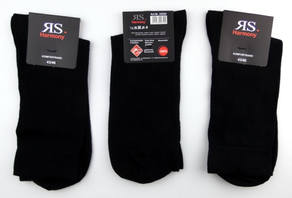 100% Baumwollsocken in schwarz RS Gr. 39/42 & 43/46 im 3er gekettelt