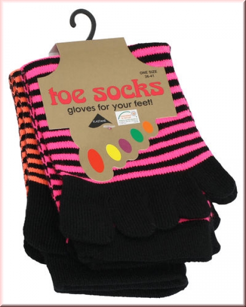 Zehensocken in neonfarbigen Ringeln im 2er Pack one sice