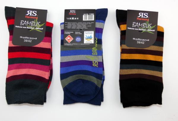 Bambus farbige Ringelsocken mit weichem Softrand RS Gr. 35/38 & 39/42 im 3er Pack nahtlos