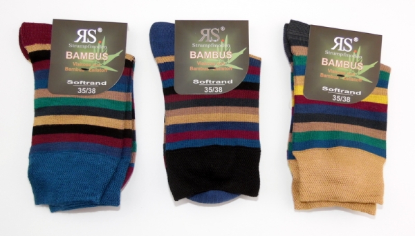 Bambus Ringelsocken mit Softrand RS 2 Sorten Gr. 35/38 im 3er Pack mit nahtloser Fußspitze