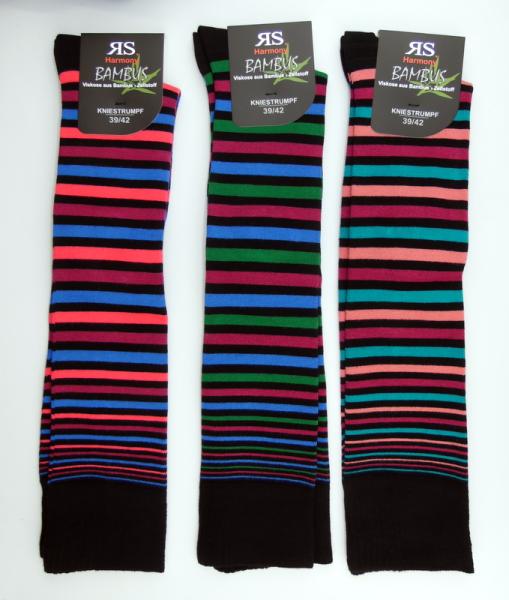 Bambus Ringelkniestrümpfe "pink/grün/rosa" RS mit glatter Fußspitze Gr. 35/38 & 39/42 im 3er pack