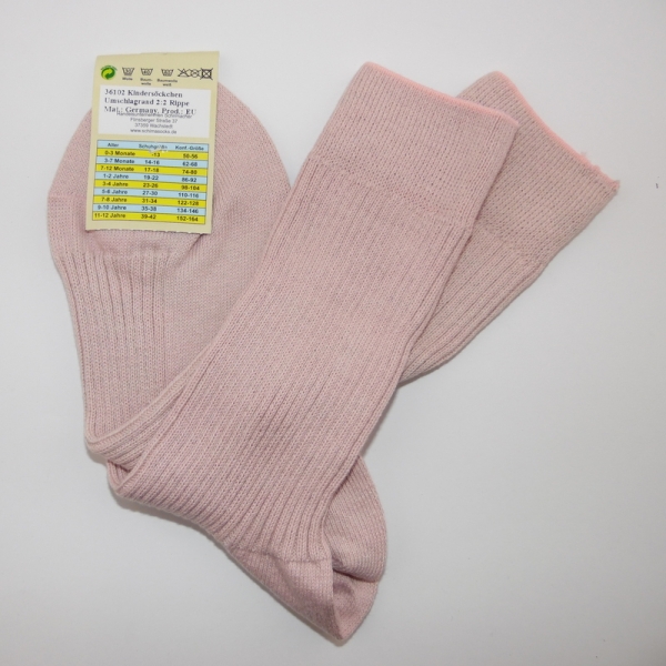100% reine Baumwoll Kindersocken "mit & ohne geripptem Umschlagrand" Gr. 19/22 bis 39/42