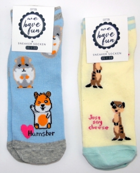 .Motivsneakersocken "Tiere CNB" im 2er Pack Gr.  35/38 mit flacher Naht
