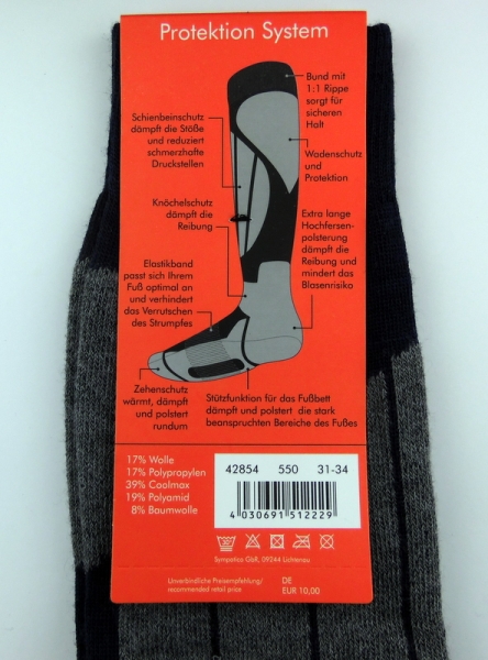 Skikniestrümpfe mit 17% Wolle & 39% Coolmax und extra Verstärkungen "Sympatico" Gr. 31/34 & 35/38