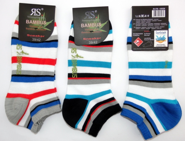 Bambus Sneakersocken Ringelfarben RS Gr. 35/38 bis XXL 52/54 nahtlos im 3er Pack