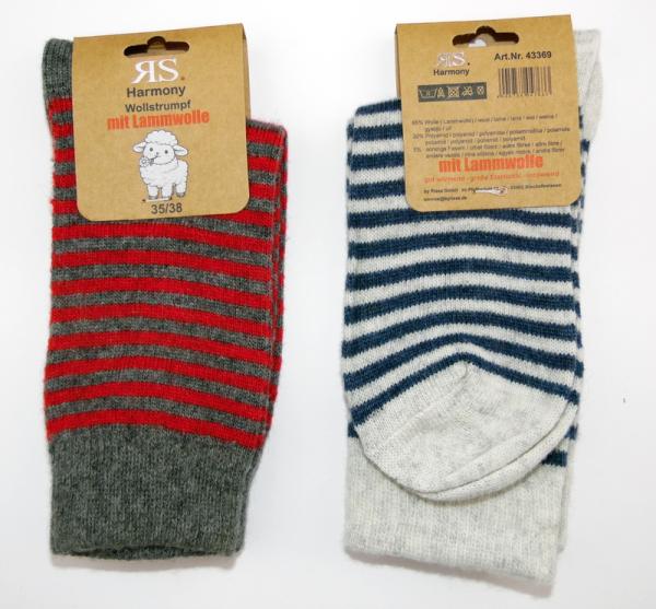 65% Wolle (Lamm) dünne Ringel Socken "Wärmend & weich" RS Gr. 35/38 bis 43/46 im 2er Pack