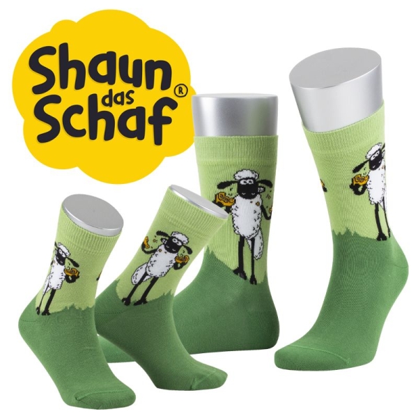 Motivsocke Shaun das Schaf mit 80% BIO-Baumwolle Gr. 35/38 bis 47/50 Made in Germany gekettelt