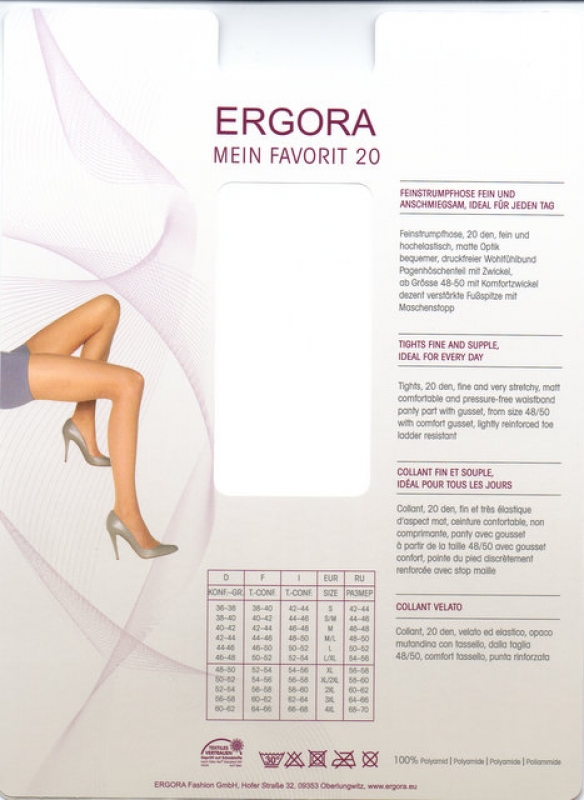 Feinstrumpfhose 20 den "Mein Favorit oder ESDA" mit Zwickel Ergora Gr 38/40, 42/44, 48/50 bis 60/62