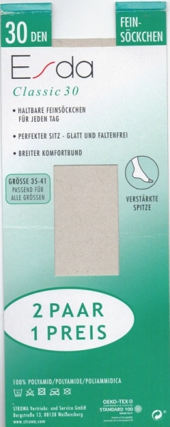 Feinsöckchen 30 den "Esda" die stabilen mit etwas breiterem Rand im 2er Pack