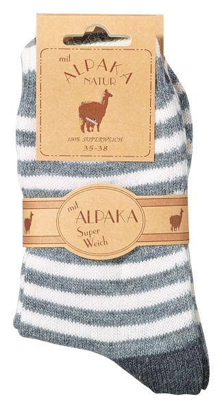 30% Schafwolle, 15% Alpakawolle wärmende geringelte Kindersocken im 2er Pack Gr. 23/26 bis 39/42