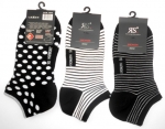 Damensneakersocken RS in schwarz/weiß mit Punkten & Streifen im 3er Pack Gr. 35/38 gekettelt